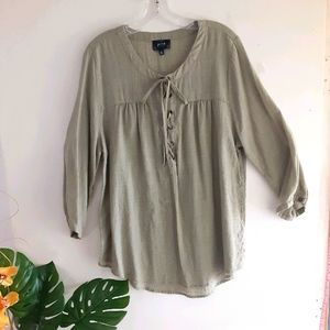 Perch 1XL Boho Green Scoop Neck Top